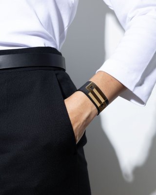 AjjourWorld EMBRACE Black Leather Cuff Bracelet