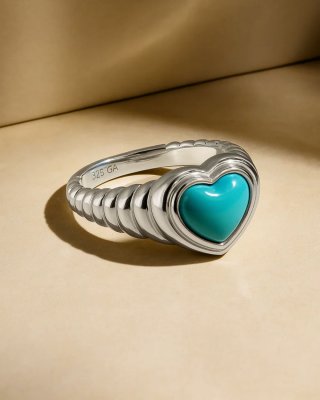 AjjourWorld Ridge Heart Turquoise Ring